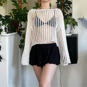 🤍White Oversized Sheer Knit Top🤍